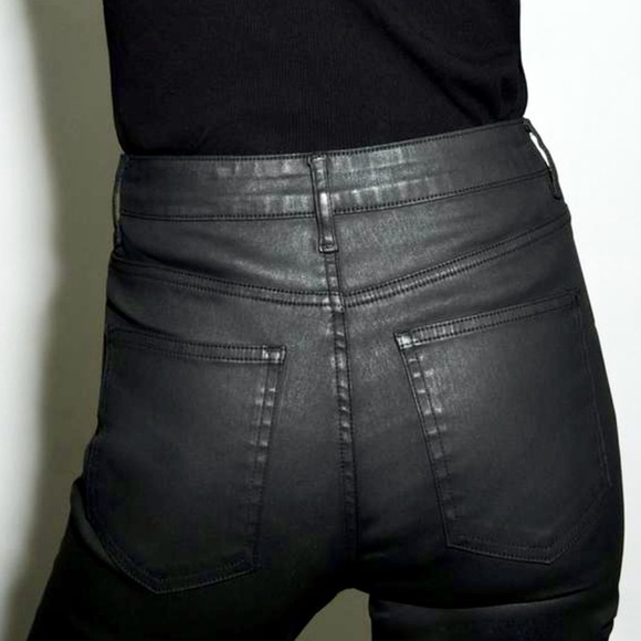 ZARA Woman Slim Fit High-Waist Waxed Faux-Leather Black Jeans, Size Small - Picture 5 of 14
